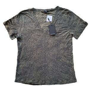 Rails New With Tags Olive Mini Cheetah Linen Rayon Blend V-Neck Tee Shirt